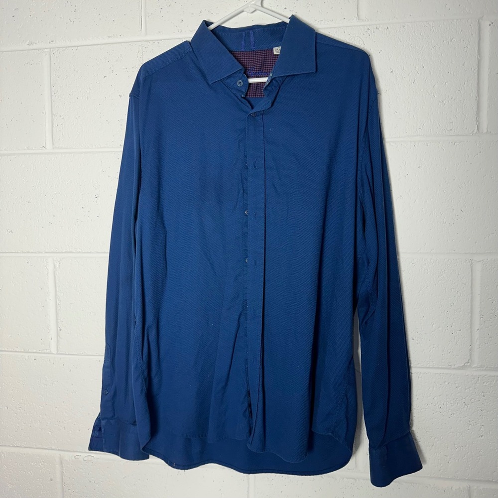 Robert Graham Mens Modern American Tailored Fit Blue Dress Shirt 2XL‎